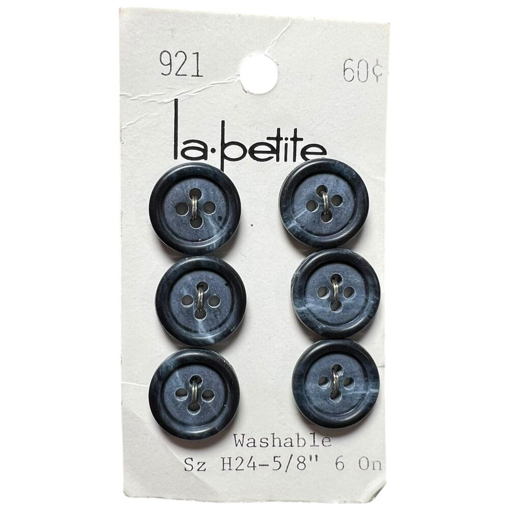 Vintage La Petite Marbled Blue Buttons Set of 6 Washable 5/8